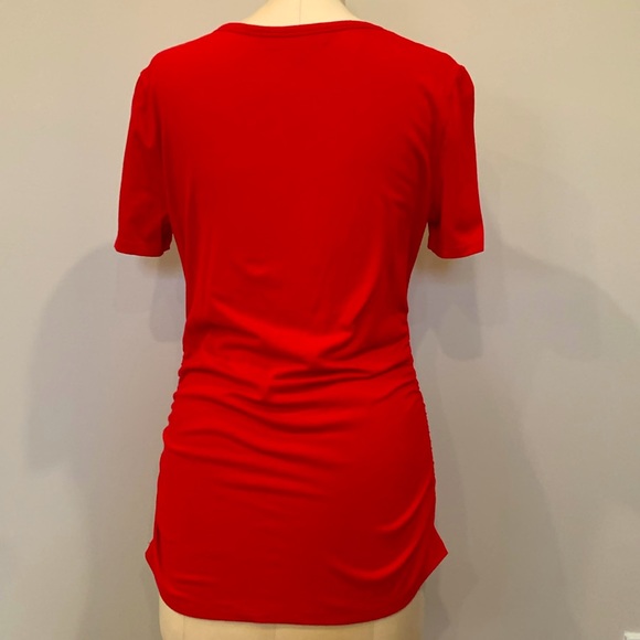 Michael Kors red fitted Tshirt with side neckline zip and side gatherings - Picture 2 of 6